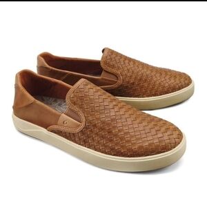 Olukia Lea'ahi Lauhala Men's Brown Leather Slip-On Shoes Size 10.5